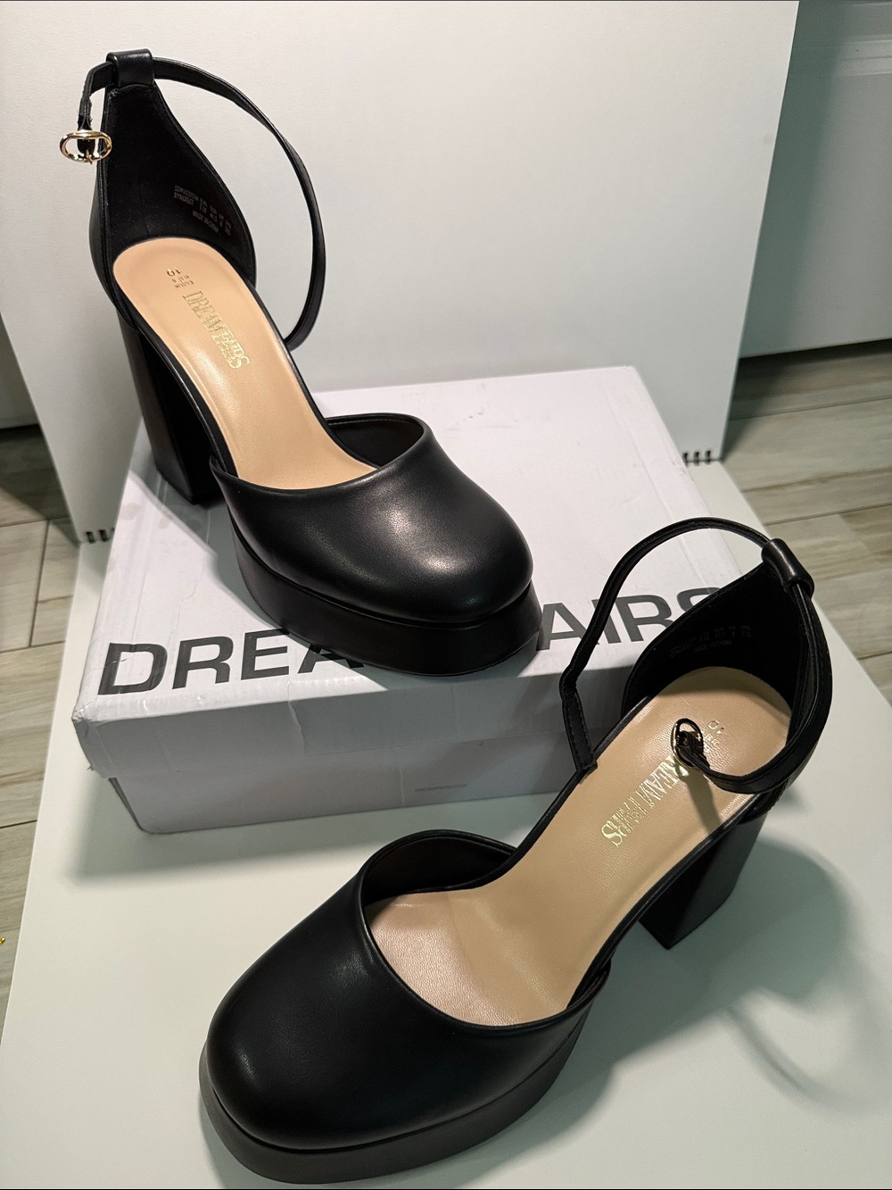 Dream Pairs Black Platform Ankle-Strap Block Heels